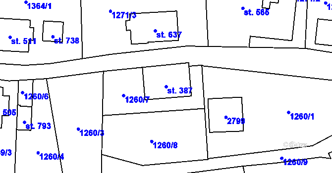 Parcela st. 387 v KÚ Stříbrná, Katastrální mapa