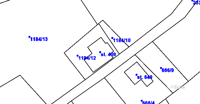 Parcela st. 409 v KÚ Stříbrná, Katastrální mapa