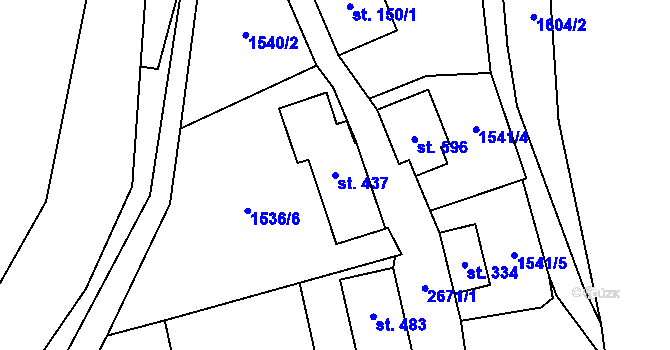 Parcela st. 437 v KÚ Stříbrná, Katastrální mapa