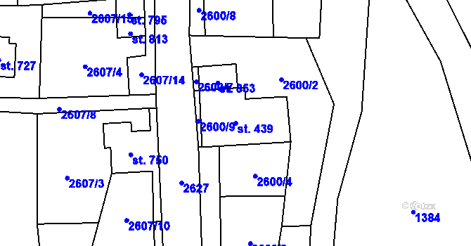 Parcela st. 439 v KÚ Stříbrná, Katastrální mapa