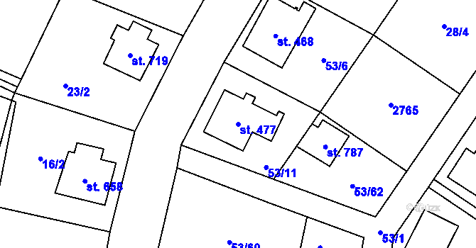 Parcela st. 477 v KÚ Stříbrná, Katastrální mapa