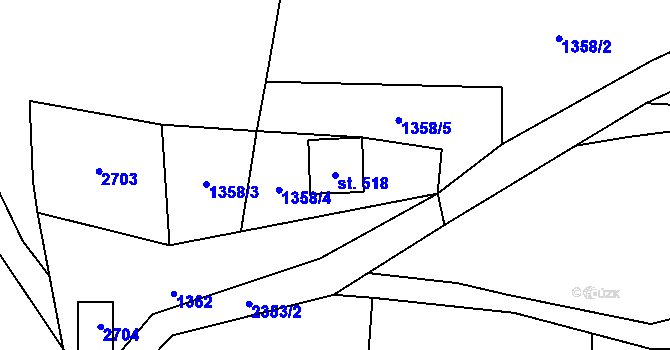 Parcela st. 518 v KÚ Stříbrná, Katastrální mapa