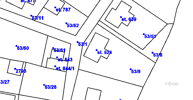 Parcela st. 524 v KÚ Stříbrná, Katastrální mapa