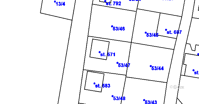 Parcela st. 571 v KÚ Stříbrná, Katastrální mapa