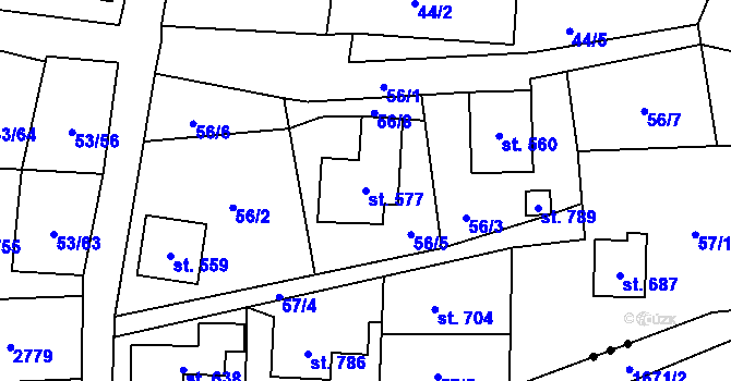 Parcela st. 577 v KÚ Stříbrná, Katastrální mapa