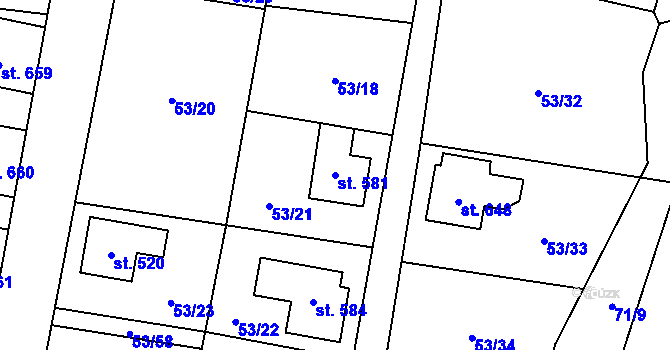 Parcela st. 581 v KÚ Stříbrná, Katastrální mapa