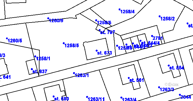 Parcela st. 673 v KÚ Stříbrná, Katastrální mapa