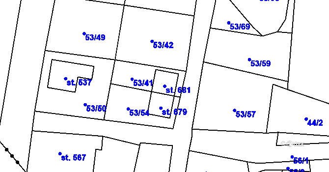 Parcela st. 681 v KÚ Stříbrná, Katastrální mapa