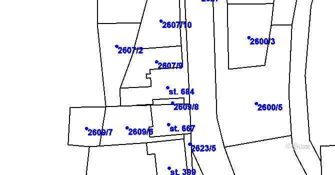 Parcela st. 684 v KÚ Stříbrná, Katastrální mapa