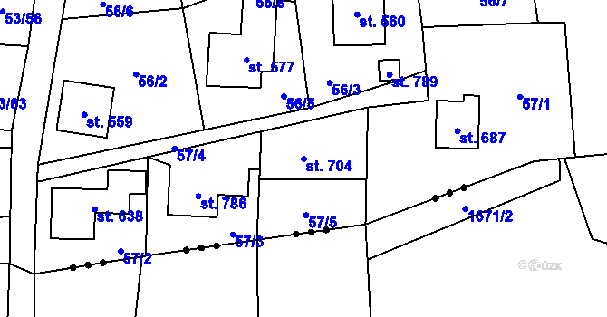 Parcela st. 704 v KÚ Stříbrná, Katastrální mapa