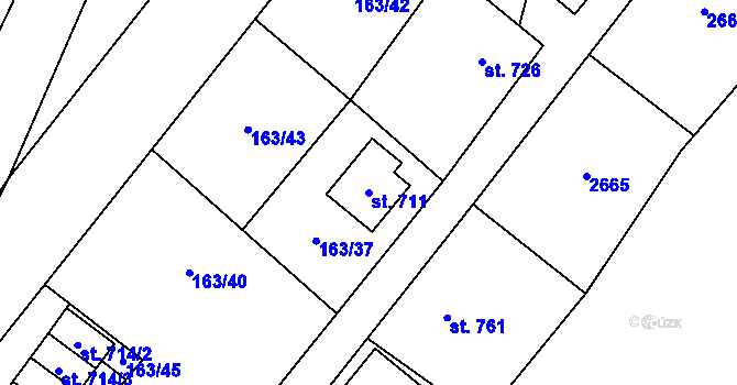 Parcela st. 711 v KÚ Stříbrná, Katastrální mapa