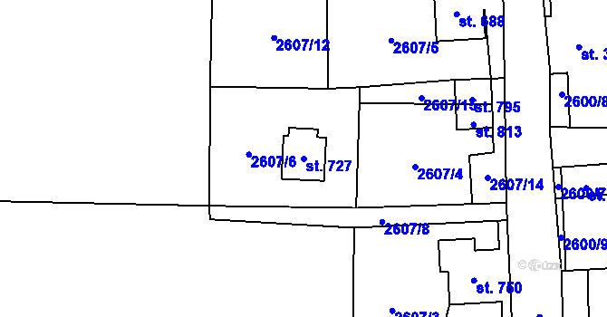 Parcela st. 727 v KÚ Stříbrná, Katastrální mapa