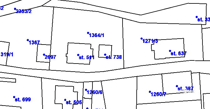 Parcela st. 738 v KÚ Stříbrná, Katastrální mapa