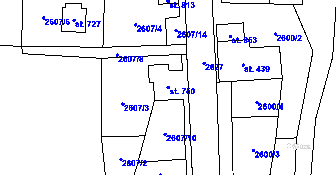 Parcela st. 750 v KÚ Stříbrná, Katastrální mapa