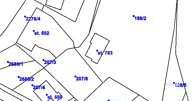 Parcela st. 783 v KÚ Stříbrná, Katastrální mapa