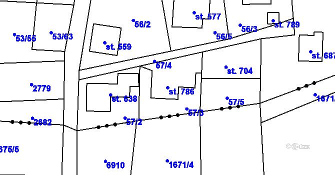 Parcela st. 786 v KÚ Stříbrná, Katastrální mapa