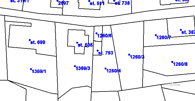 Parcela st. 793 v KÚ Stříbrná, Katastrální mapa