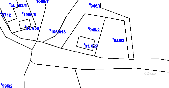 Parcela st. 827 v KÚ Stříbrná, Katastrální mapa