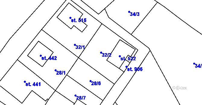 Parcela st. 32/2 v KÚ Stříbrná, Katastrální mapa