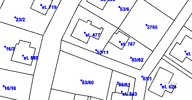 Parcela st. 53/11 v KÚ Stříbrná, Katastrální mapa
