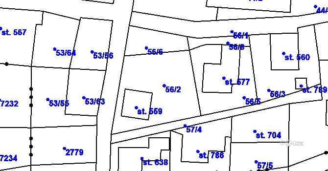 Parcela st. 56/2 v KÚ Stříbrná, Katastrální mapa
