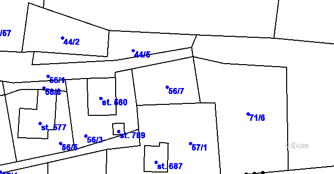 Parcela st. 56/7 v KÚ Stříbrná, Katastrální mapa