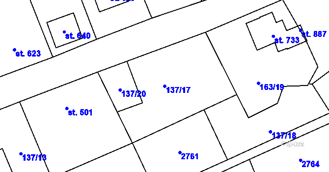 Parcela st. 137/17 v KÚ Stříbrná, Katastrální mapa