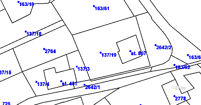 Parcela st. 137/19 v KÚ Stříbrná, Katastrální mapa