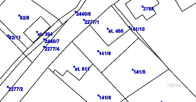 Parcela st. 141/8 v KÚ Stříbrná, Katastrální mapa
