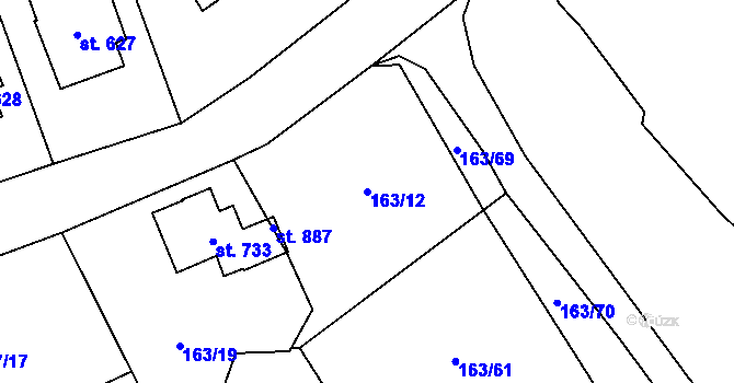 Parcela st. 163/12 v KÚ Stříbrná, Katastrální mapa