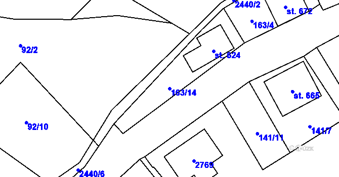 Parcela st. 163/14 v KÚ Stříbrná, Katastrální mapa