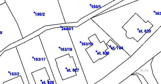 Parcela st. 163/15 v KÚ Stříbrná, Katastrální mapa