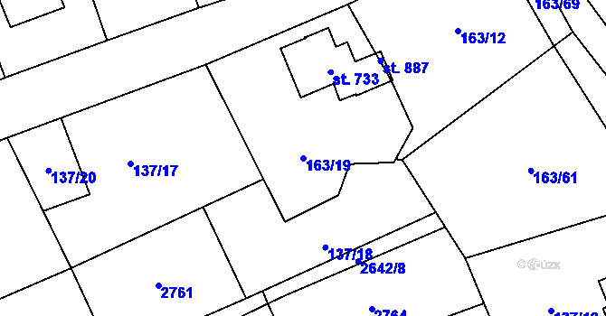 Parcela st. 163/19 v KÚ Stříbrná, Katastrální mapa