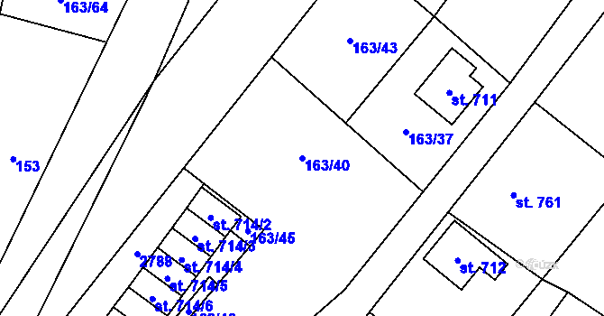 Parcela st. 163/40 v KÚ Stříbrná, Katastrální mapa