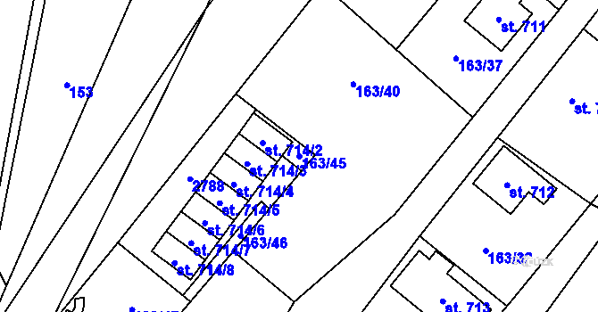 Parcela st. 163/45 v KÚ Stříbrná, Katastrální mapa