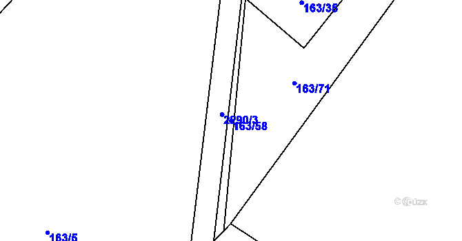 Parcela st. 163/58 v KÚ Stříbrná, Katastrální mapa