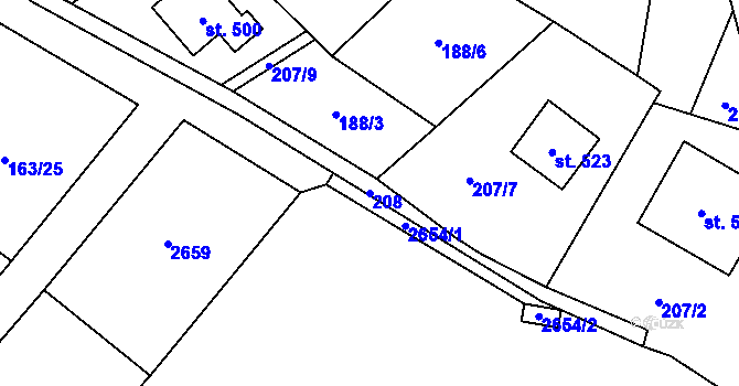 Parcela st. 208 v KÚ Stříbrná, Katastrální mapa