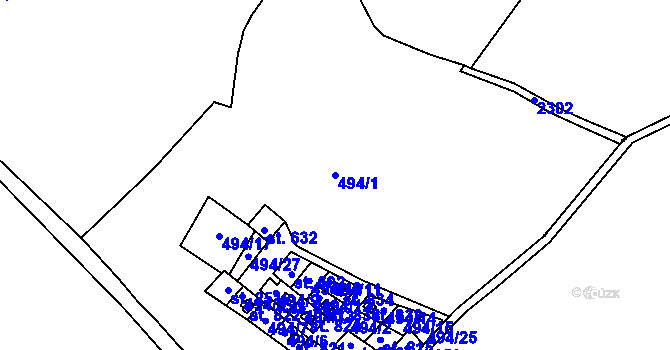 Parcela st. 494/1 v KÚ Stříbrná, Katastrální mapa