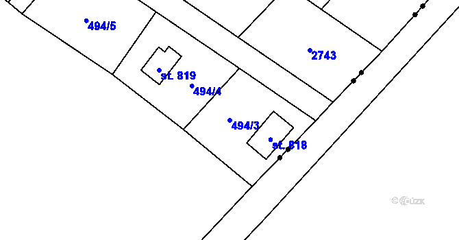 Parcela st. 494/3 v KÚ Stříbrná, Katastrální mapa