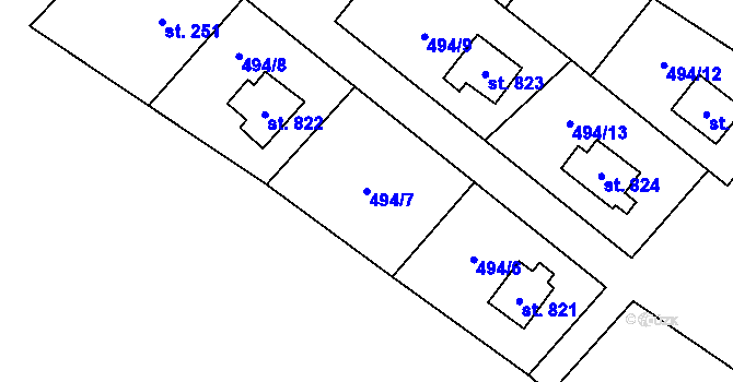 Parcela st. 494/7 v KÚ Stříbrná, Katastrální mapa