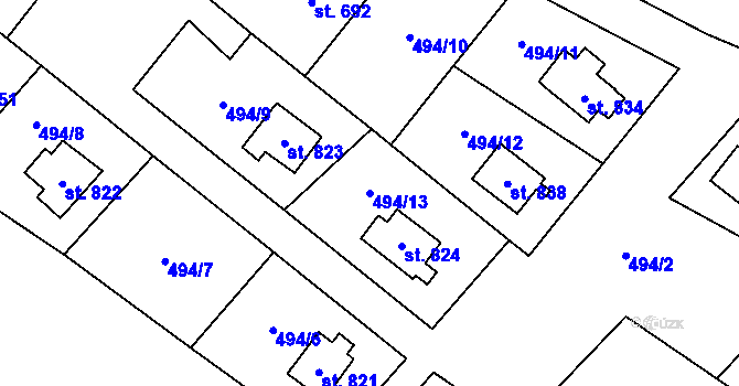 Parcela st. 494/13 v KÚ Stříbrná, Katastrální mapa