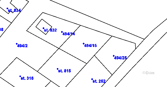 Parcela st. 494/15 v KÚ Stříbrná, Katastrální mapa