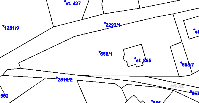 Parcela st. 658/1 v KÚ Stříbrná, Katastrální mapa