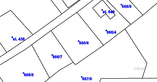 Parcela st. 666/6 v KÚ Stříbrná, Katastrální mapa
