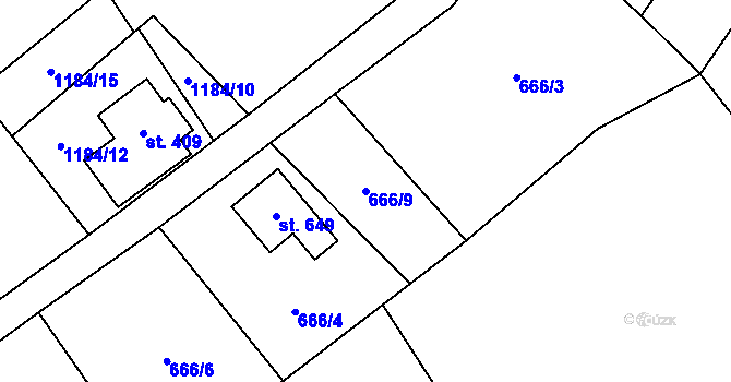 Parcela st. 666/9 v KÚ Stříbrná, Katastrální mapa