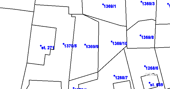 Parcela st. 1369/9 v KÚ Stříbrná, Katastrální mapa