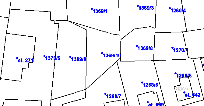Parcela st. 1369/10 v KÚ Stříbrná, Katastrální mapa
