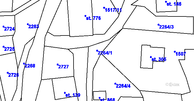 Parcela st. 2264/1 v KÚ Stříbrná, Katastrální mapa