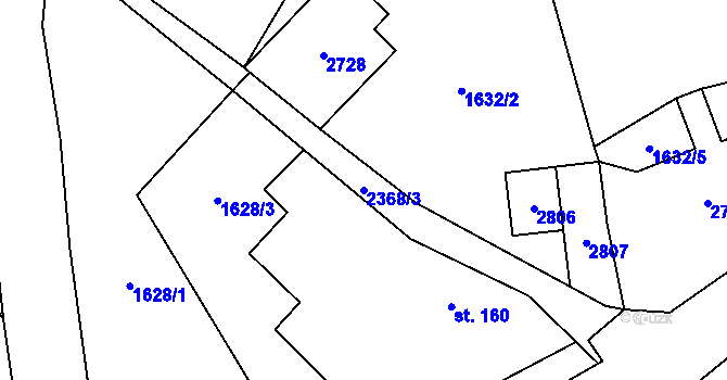 Parcela st. 2368/3 v KÚ Stříbrná, Katastrální mapa