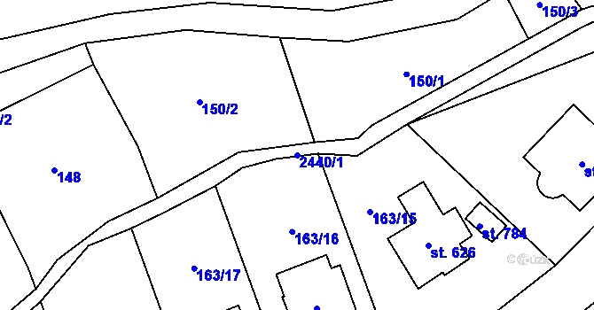 Parcela st. 2440/1 v KÚ Stříbrná, Katastrální mapa